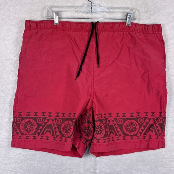 VTG Ralph Lauren Polo Sport Swim Shorts Trunks Men XL Red Aztec Hawaiian Aloha - Picture 1 of 7